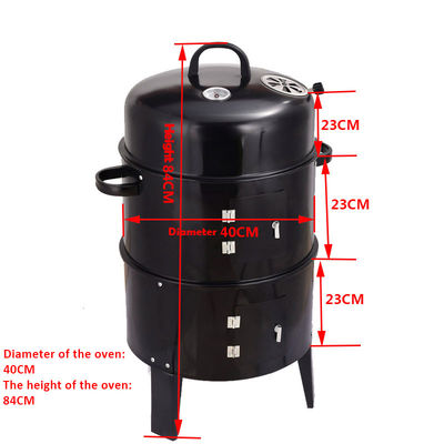 3 in 1 Outdoor Portable Charcoal BBQ Grill Smoker with Metal/Cold Rolled Steel